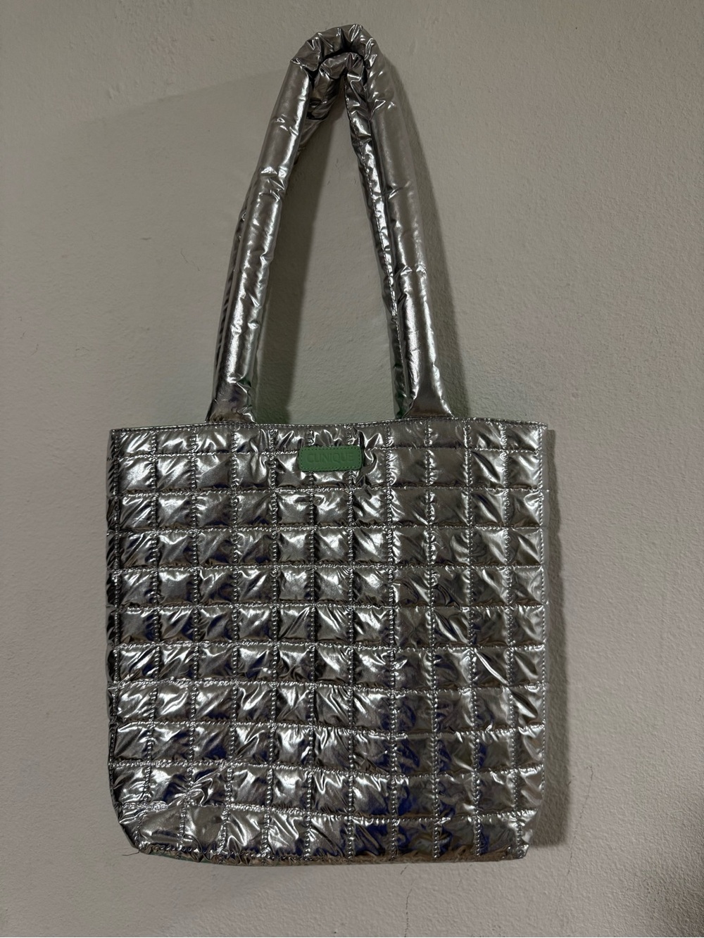 Clinique Metallic Silver Quilted Tote Bag